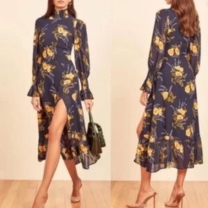 Reformation Galena High Neck Long Sleeve Floral Midi Dress